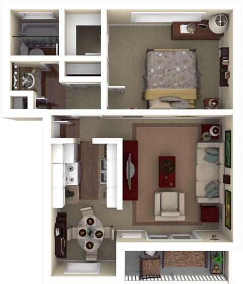 Floor plan for 1 bed, 1 bath, 750 sqft